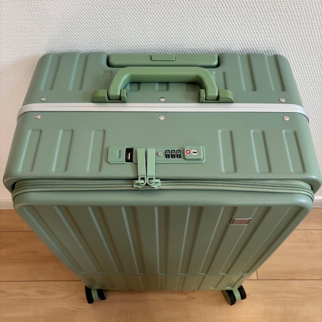 スーツケース M 65L フロントオープン キャリーケース USBポート 軽量