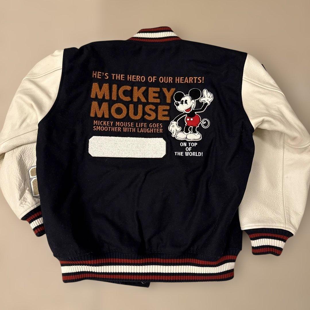 ディズニー/コラボ/AVIREX/スタジャン/切替/レザー/ミッキー/L