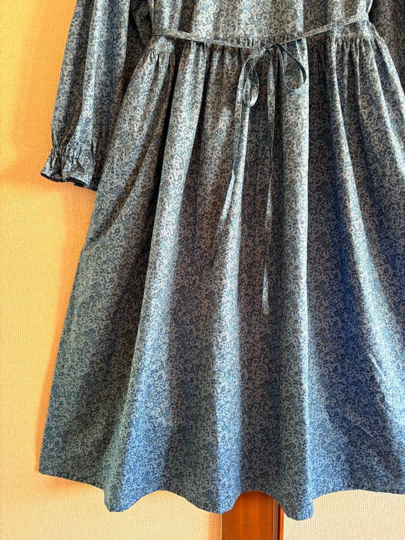 LIBERTY リバティ　ハンドメイド　ワンピース　ブルー　青　handmade