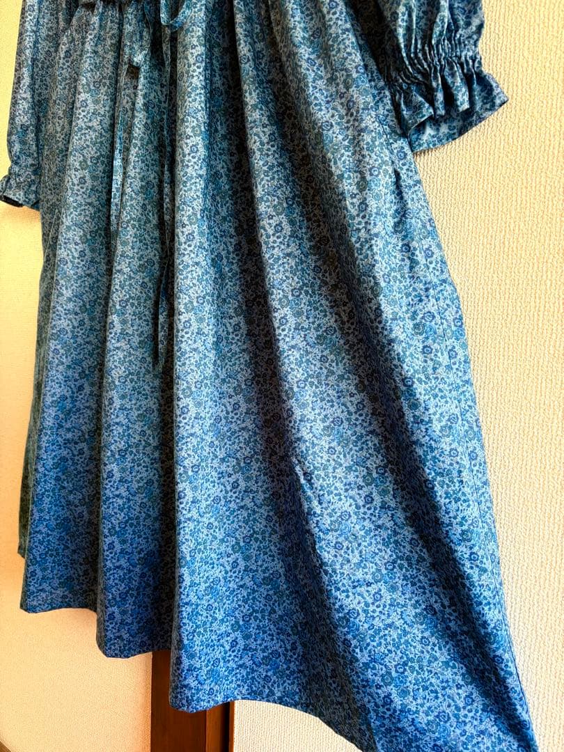 LIBERTY リバティ　ハンドメイド　ワンピース　ブルー　青　handmade