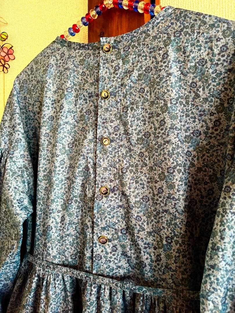 LIBERTY リバティ　ハンドメイド　ワンピース　ブルー　青　handmade