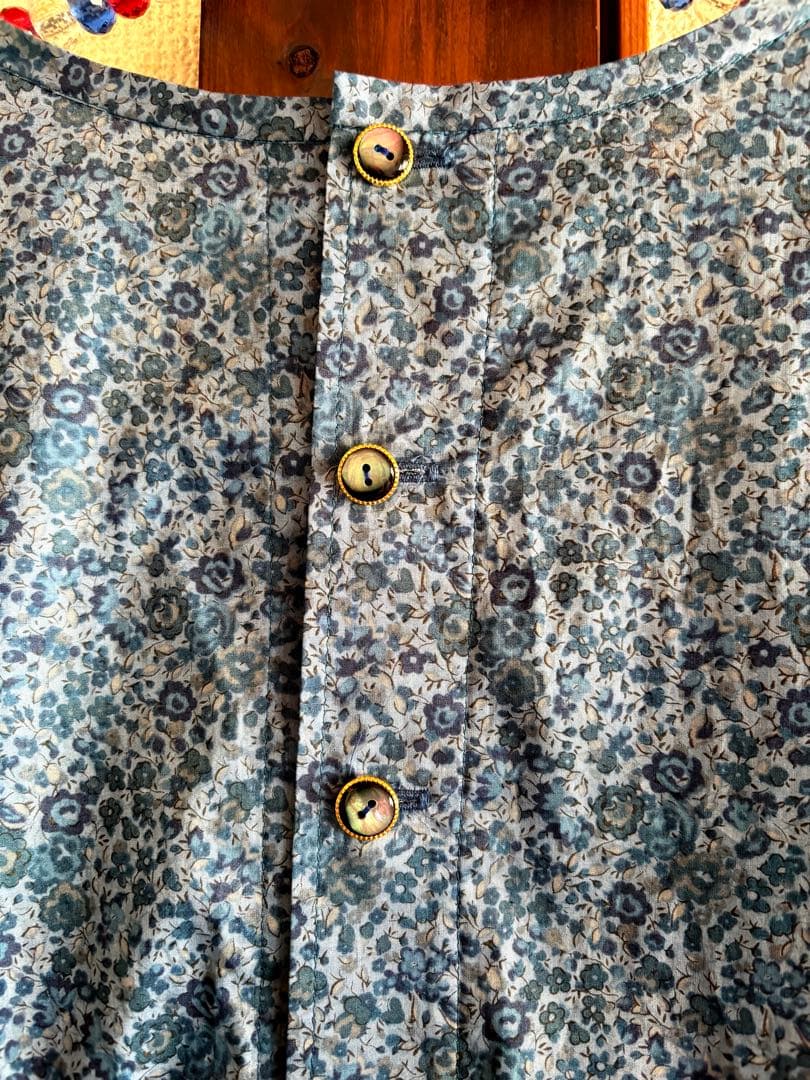 LIBERTY リバティ　ハンドメイド　ワンピース　ブルー　青　handmade