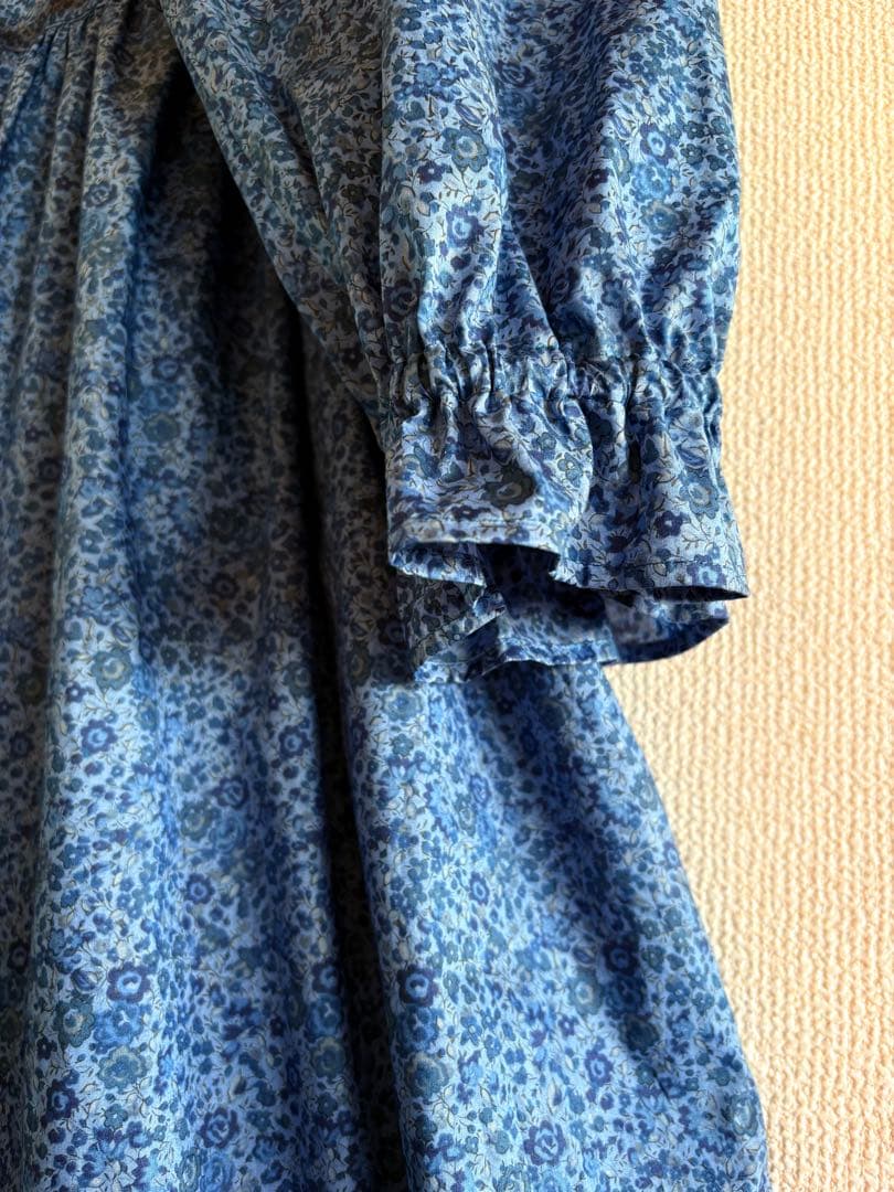 LIBERTY リバティ　ハンドメイド　ワンピース　ブルー　青　handmade