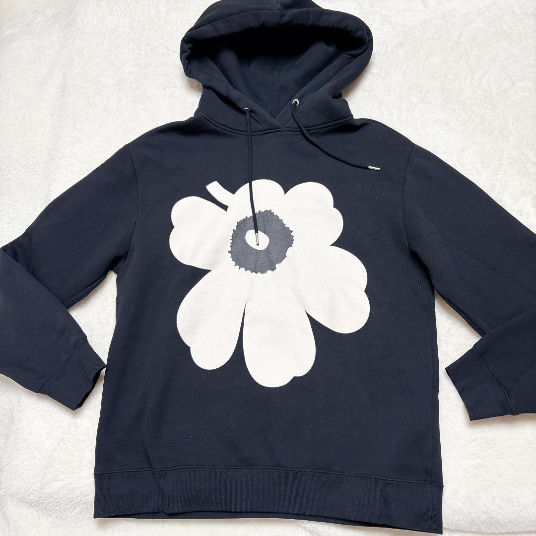 【美品】マリメッコ ウニッコ フード付きパーカー 裏起毛 黒 オーバーサイズ