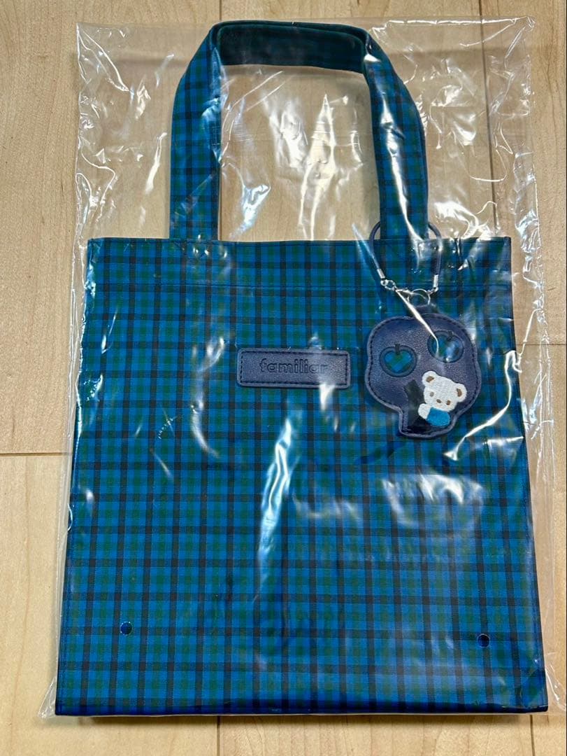 新品未開封　familiar ファミリア　トートバッグ　青チェック　小　正規品