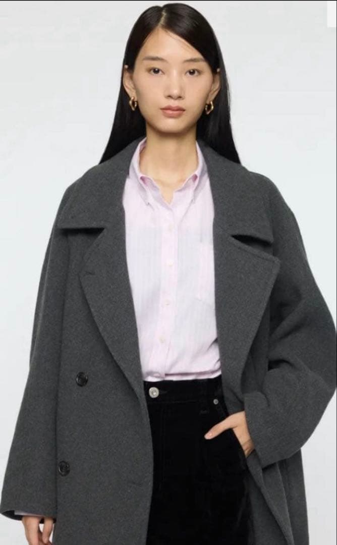 moussy DOUBLE BREASTED MID コート　チャコール