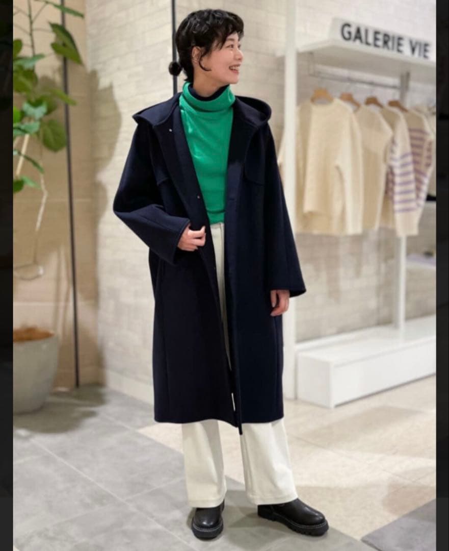 GALERIE VIE ダブルクロスショートビーバー フーデッドラグランコート