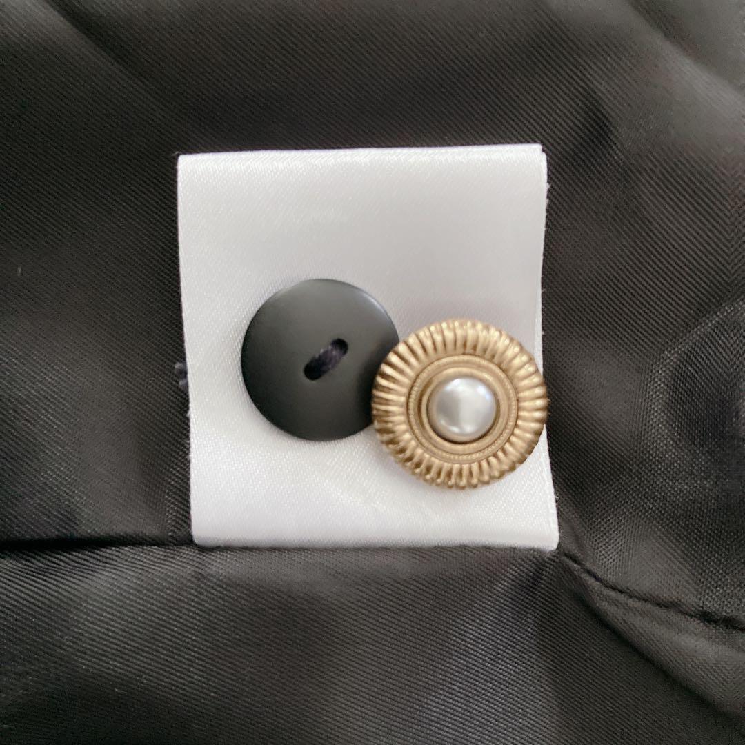 【希少】カネコイサオ　ツイードジャケット　黒　リボン　ノーカラージャケット