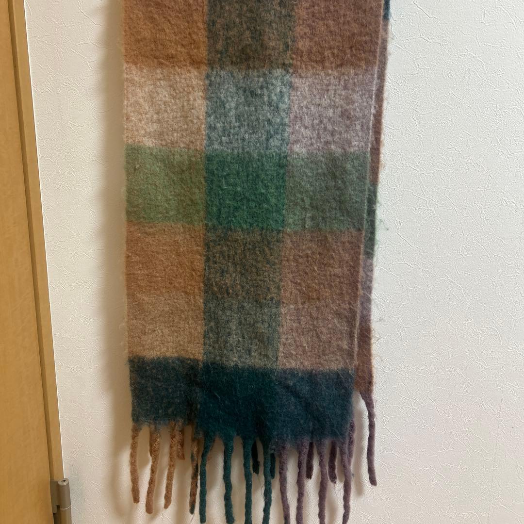 Acne Studios チェック　マフラー　モヘア スカーフ　グリーン