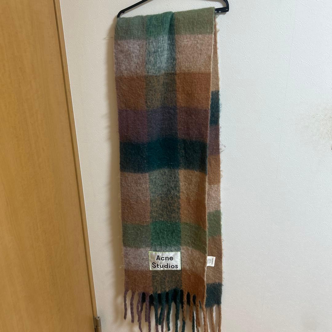 Acne Studios チェック　マフラー　モヘア スカーフ　グリーン