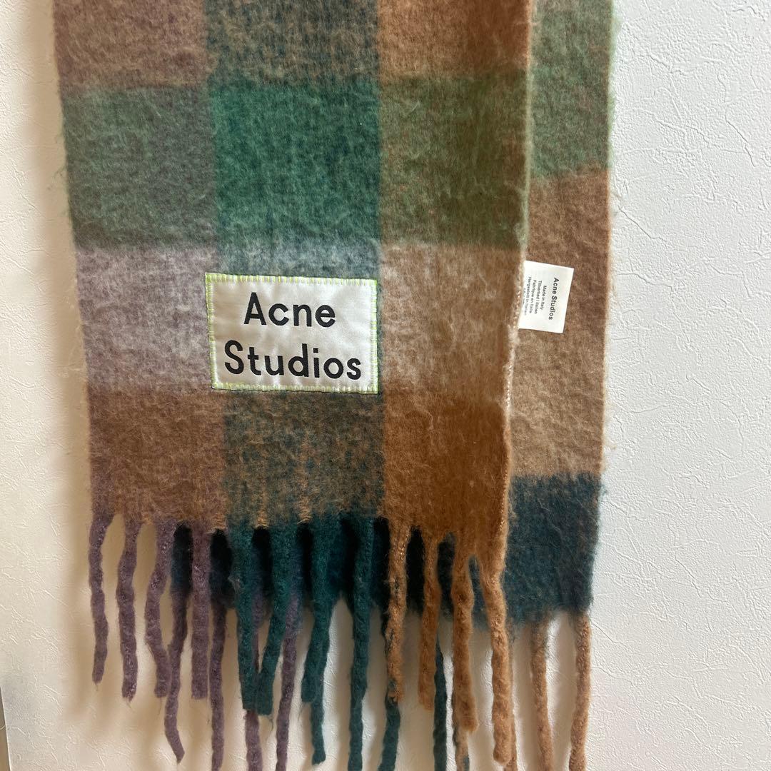 Acne Studios チェック　マフラー　モヘア スカーフ　グリーン