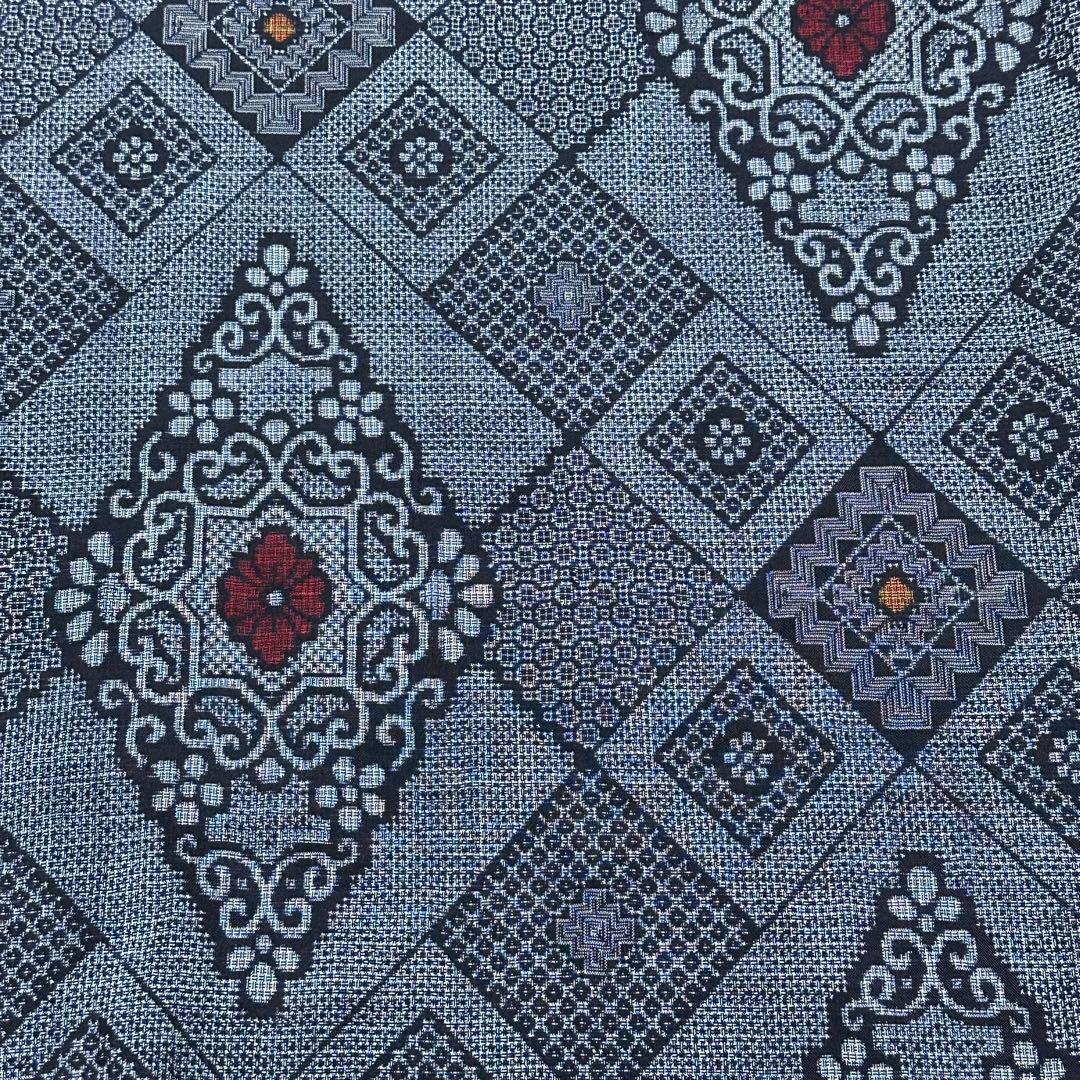 着物リメイク 大島紬からフリル襟の後ろボタンワンピース(L)