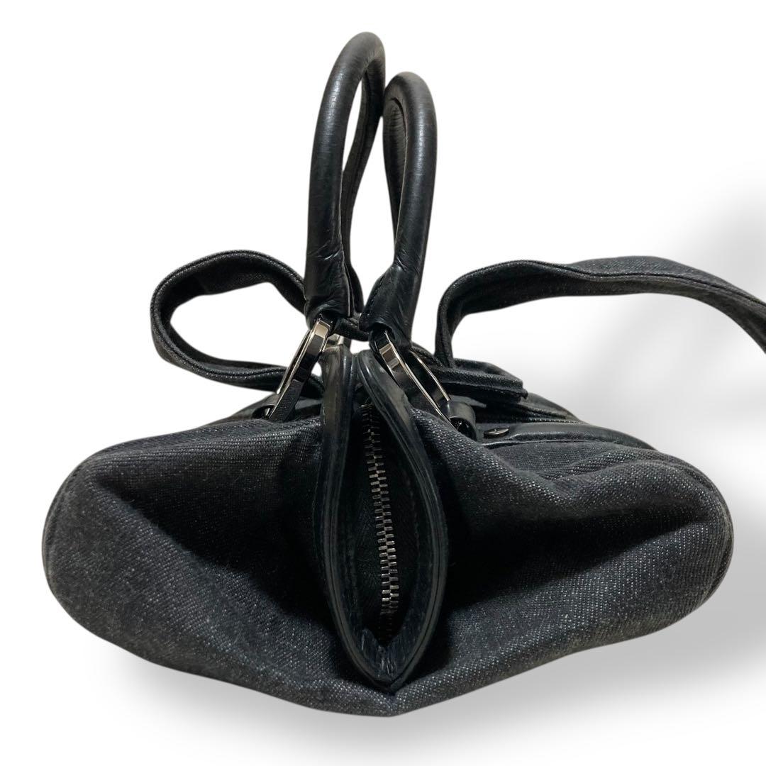 【ヴィンテージ】ジバンシー　ハンドバッグ　デニム　レザー　手提げ　グレー　黒