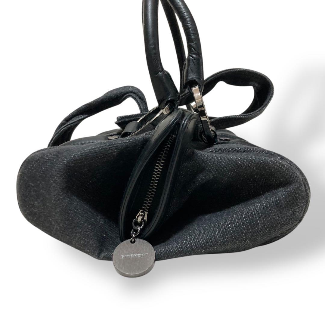 【ヴィンテージ】ジバンシー　ハンドバッグ　デニム　レザー　手提げ　グレー　黒