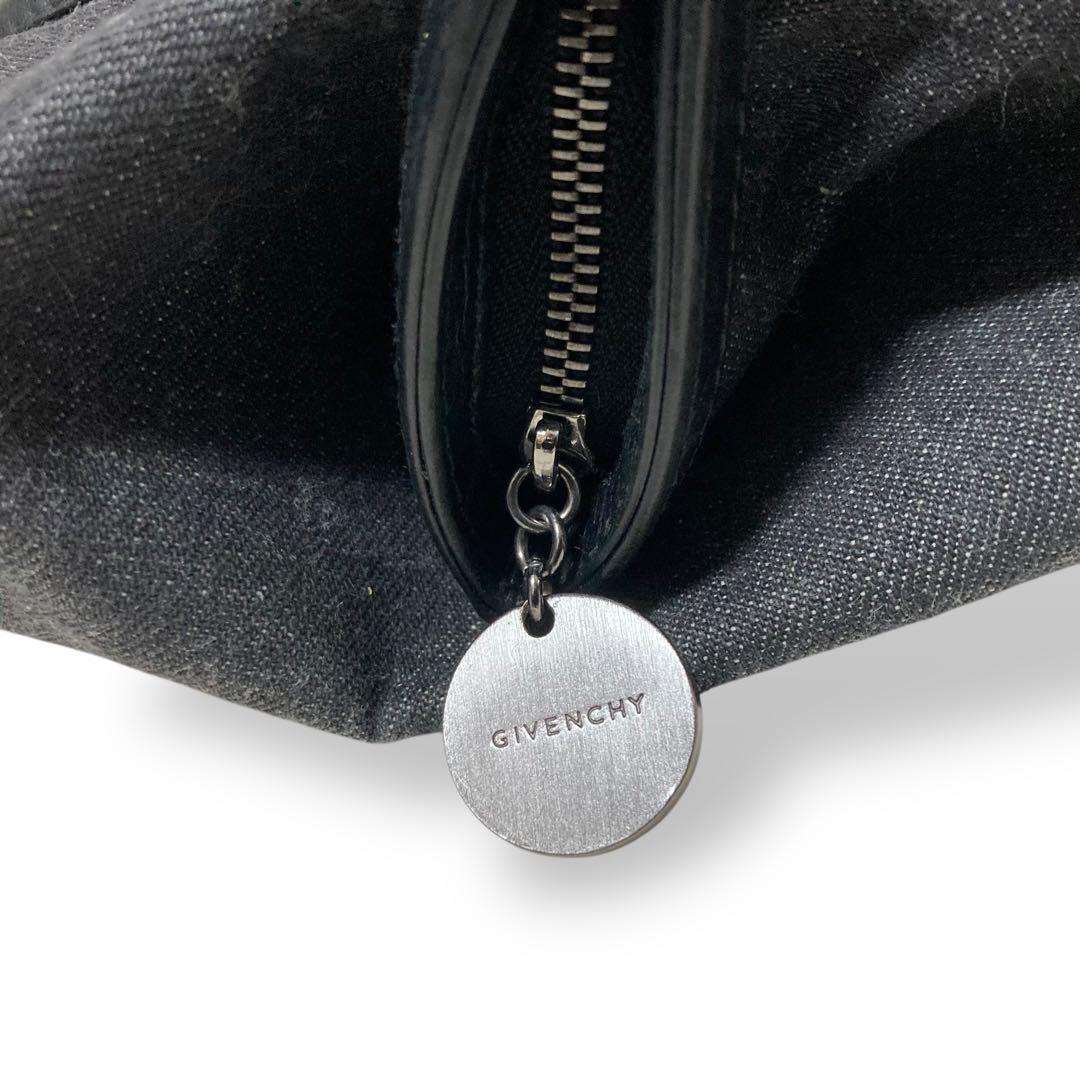 【ヴィンテージ】ジバンシー　ハンドバッグ　デニム　レザー　手提げ　グレー　黒