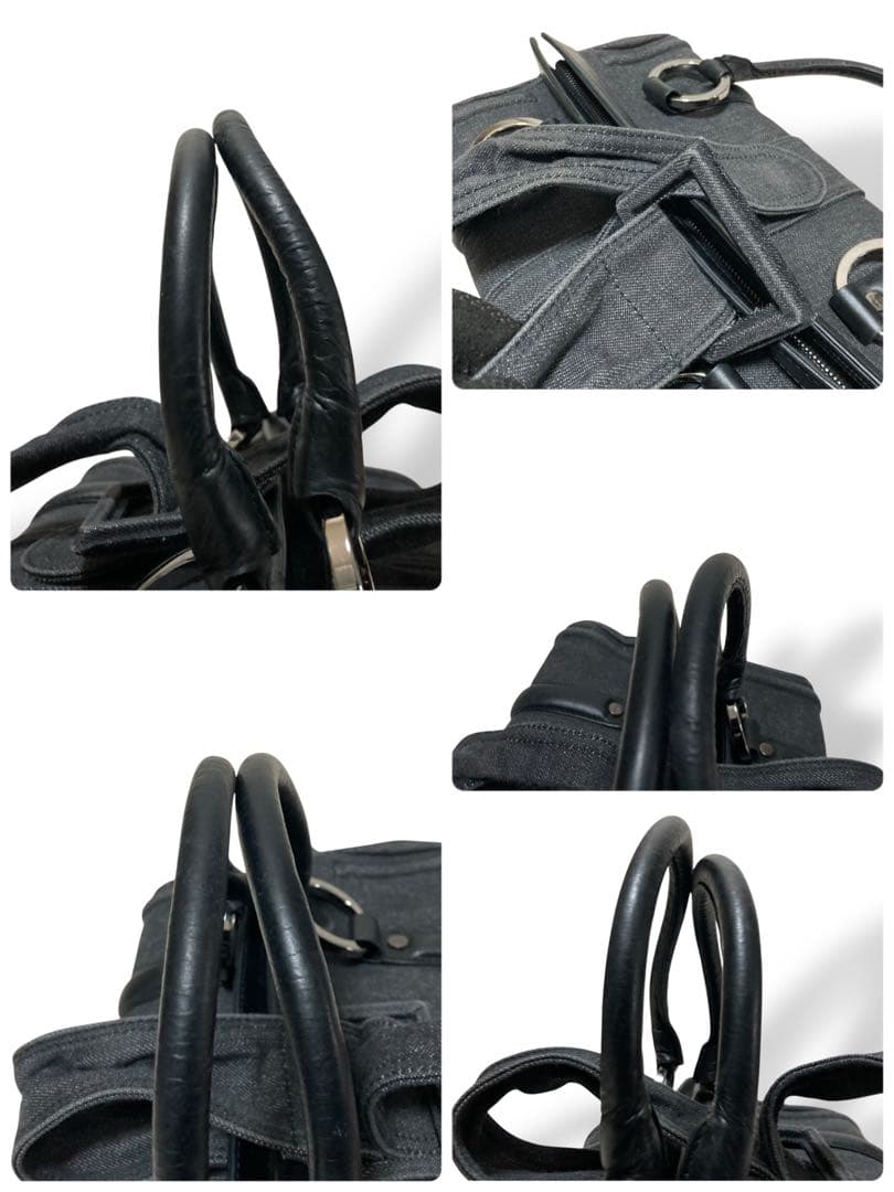 【ヴィンテージ】ジバンシー　ハンドバッグ　デニム　レザー　手提げ　グレー　黒