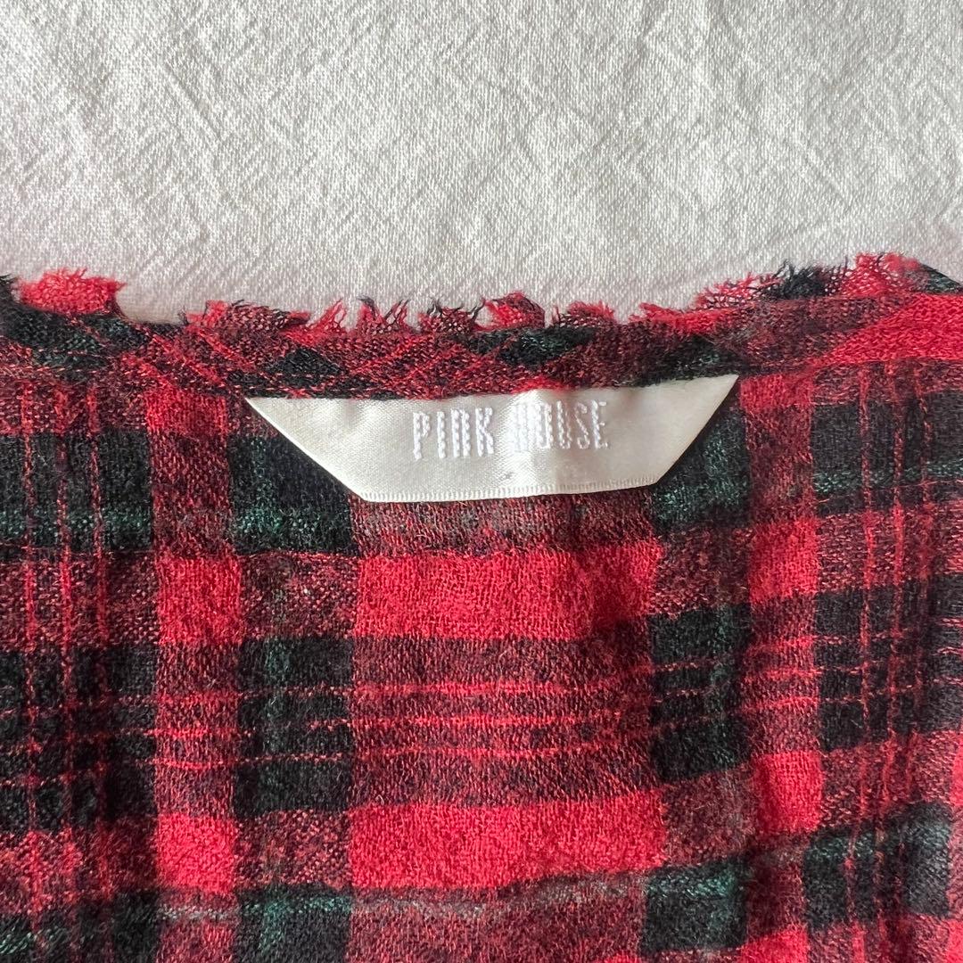 【高級】PINK HOUSE カットソー ノースリーブ チェック レッド フリル