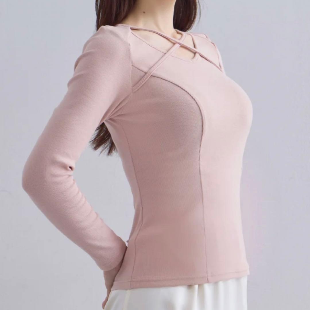 新品未使用✩完売✩overE Vネックストラップカットソー 102ボルドー