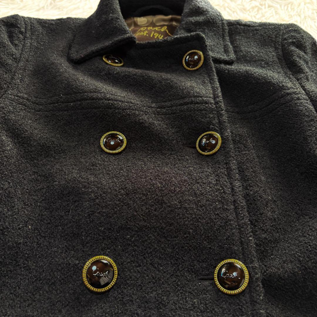 【美品】Coach Pコートシグネチャー柄 ブラック ダブルブレストジャケットS