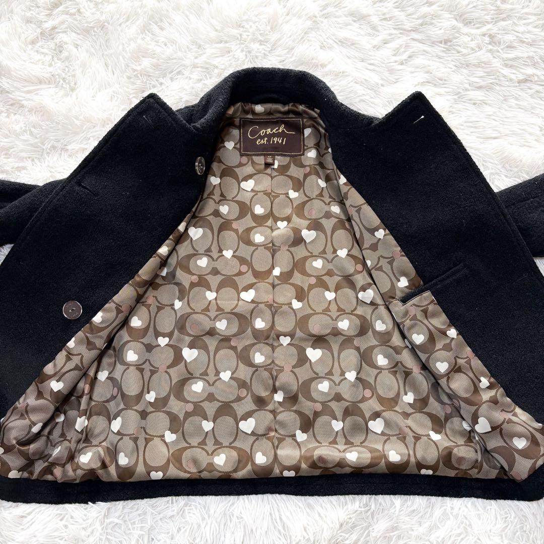 【美品】Coach Pコートシグネチャー柄 ブラック ダブルブレストジャケットS