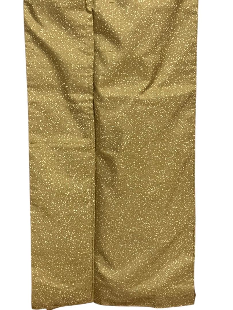 牛首紬 無地 正絹 叩き染め 共八掛 黄海松茶 美品 イ6492