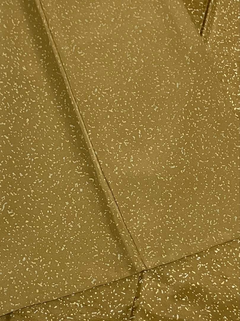 牛首紬 無地 正絹 叩き染め 共八掛 黄海松茶 美品 イ6492