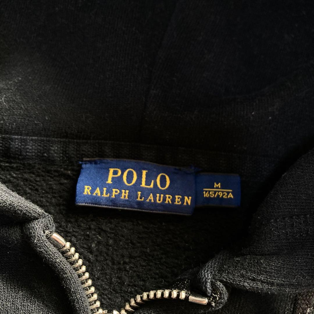 ポロラルフローレン ジップアップパーカー M ホース刺繍 裏起毛 ブラック￼ 黒