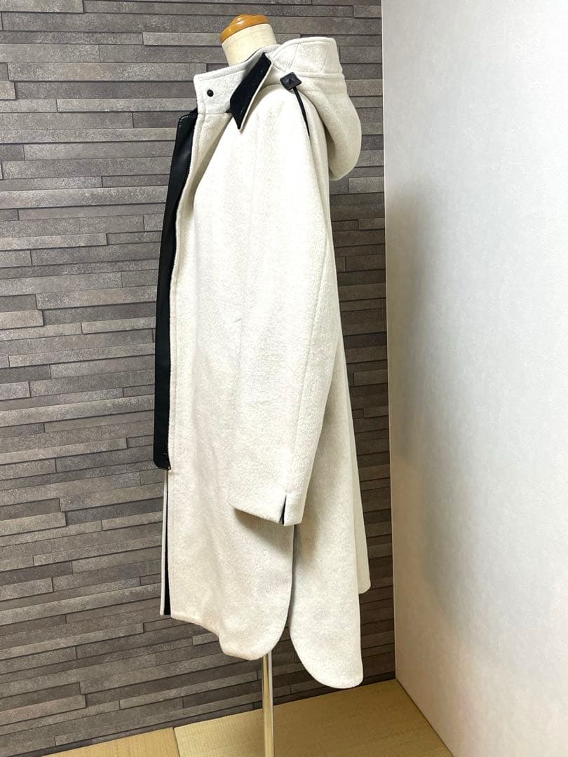 キヨコタカセ アンゴラ ウール フード フィールド コート エクリュ ブラック