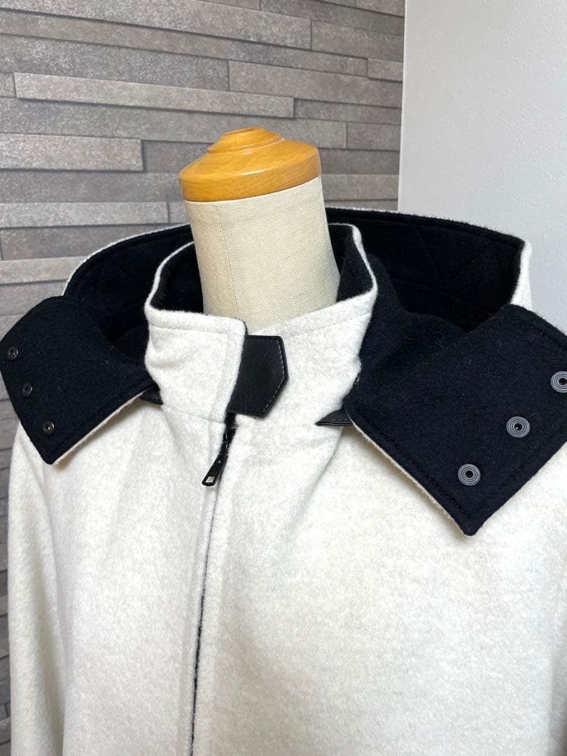 キヨコタカセ アンゴラ ウール フード フィールド コート エクリュ ブラック