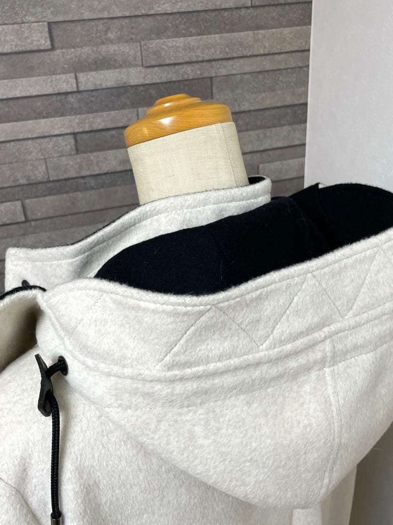 キヨコタカセ アンゴラ ウール フード フィールド コート エクリュ ブラック