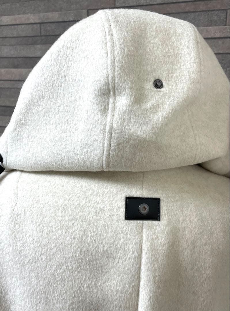 キヨコタカセ アンゴラ ウール フード フィールド コート エクリュ ブラック