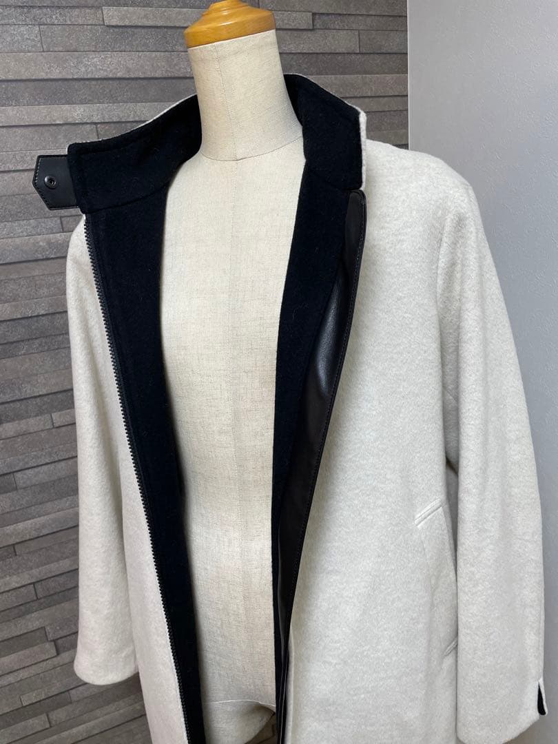 キヨコタカセ アンゴラ ウール フード フィールド コート エクリュ ブラック