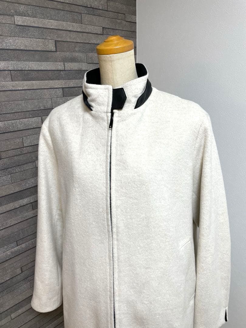 キヨコタカセ アンゴラ ウール フード フィールド コート エクリュ ブラック