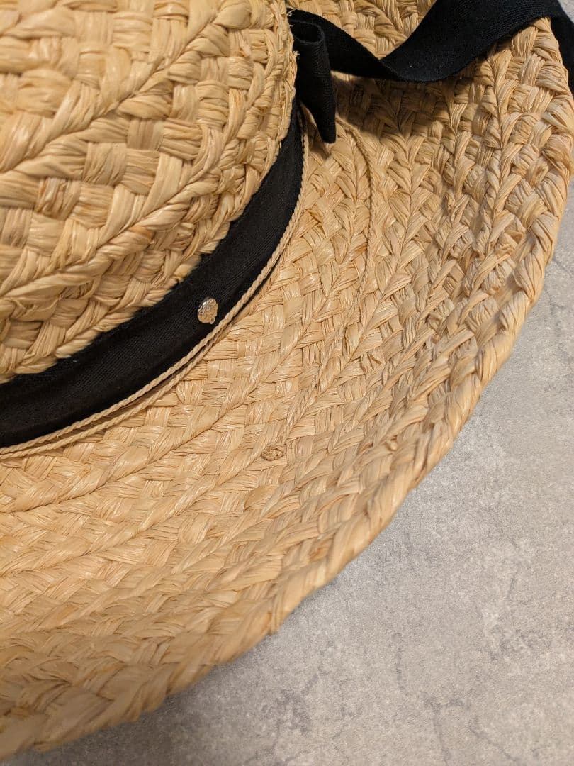 美品 ヘレンカミンスキー クラシック5 リボン ラフィアハット 麦わら帽子