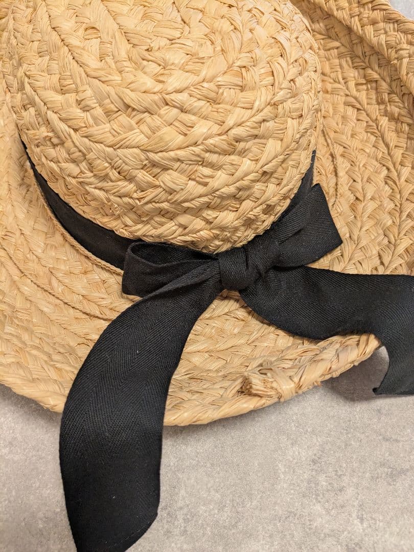 美品 ヘレンカミンスキー クラシック5 リボン ラフィアハット 麦わら帽子