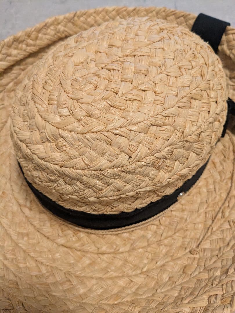 美品 ヘレンカミンスキー クラシック5 リボン ラフィアハット 麦わら帽子