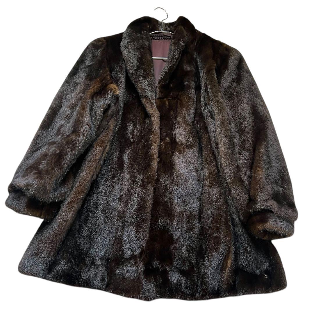 着丈80cm マホガニーミンク リアルファーコート 毛皮 毛並み◎ なめし柔らか