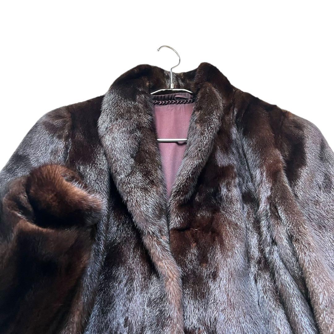 着丈80cm マホガニーミンク リアルファーコート 毛皮 毛並み◎ なめし柔らか