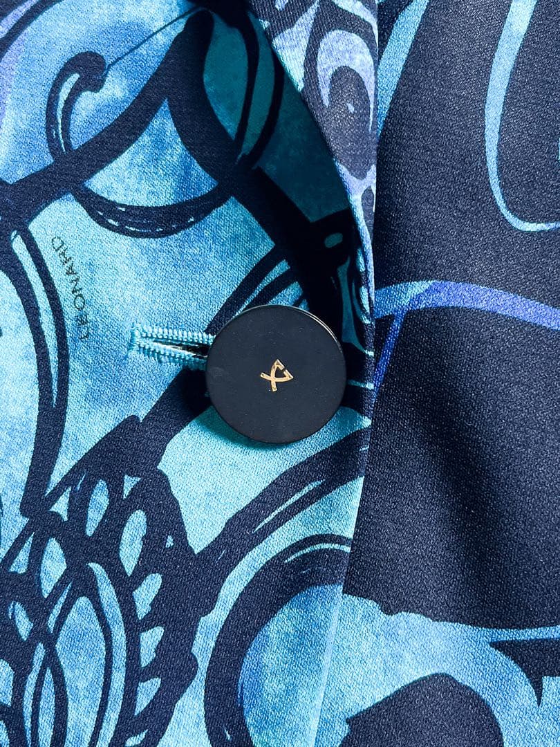 【LEONARD】カンカン素材 英文字柄テーラードジャケット トリム ロゴ釦 M