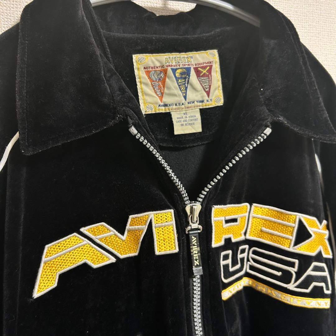 AVIREX ベロア トラックジャケット ジャージ サイドライン 刺繍 ボーダー