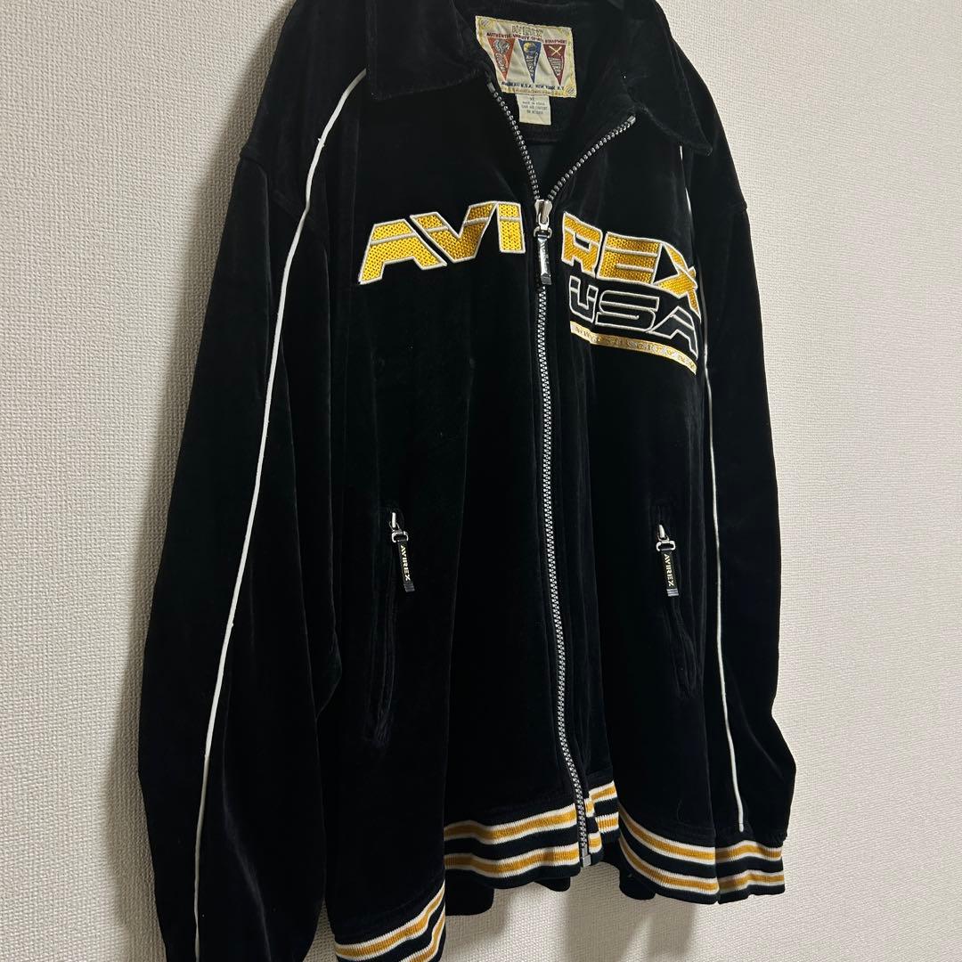 AVIREX ベロア トラックジャケット ジャージ サイドライン 刺繍 ボーダー