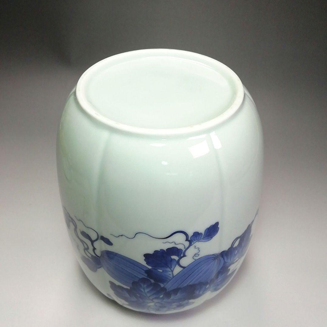 Ｓ３１４　水指　『藍鍋島』『染付瓜文』『りすつまみ』『中村公法作』　共箱　茶道具