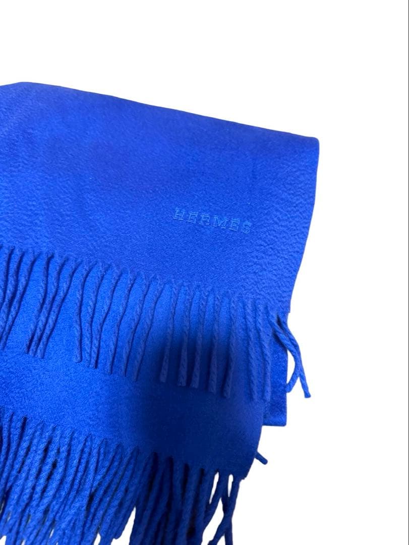 『正規品』HERMES エルメス大判ショールカシミヤ100% ブルー イタリア製