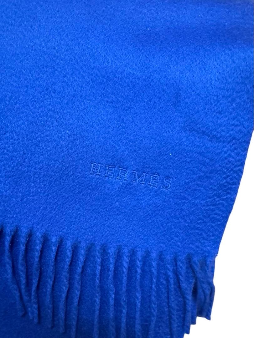 『正規品』HERMES エルメス大判ショールカシミヤ100% ブルー イタリア製