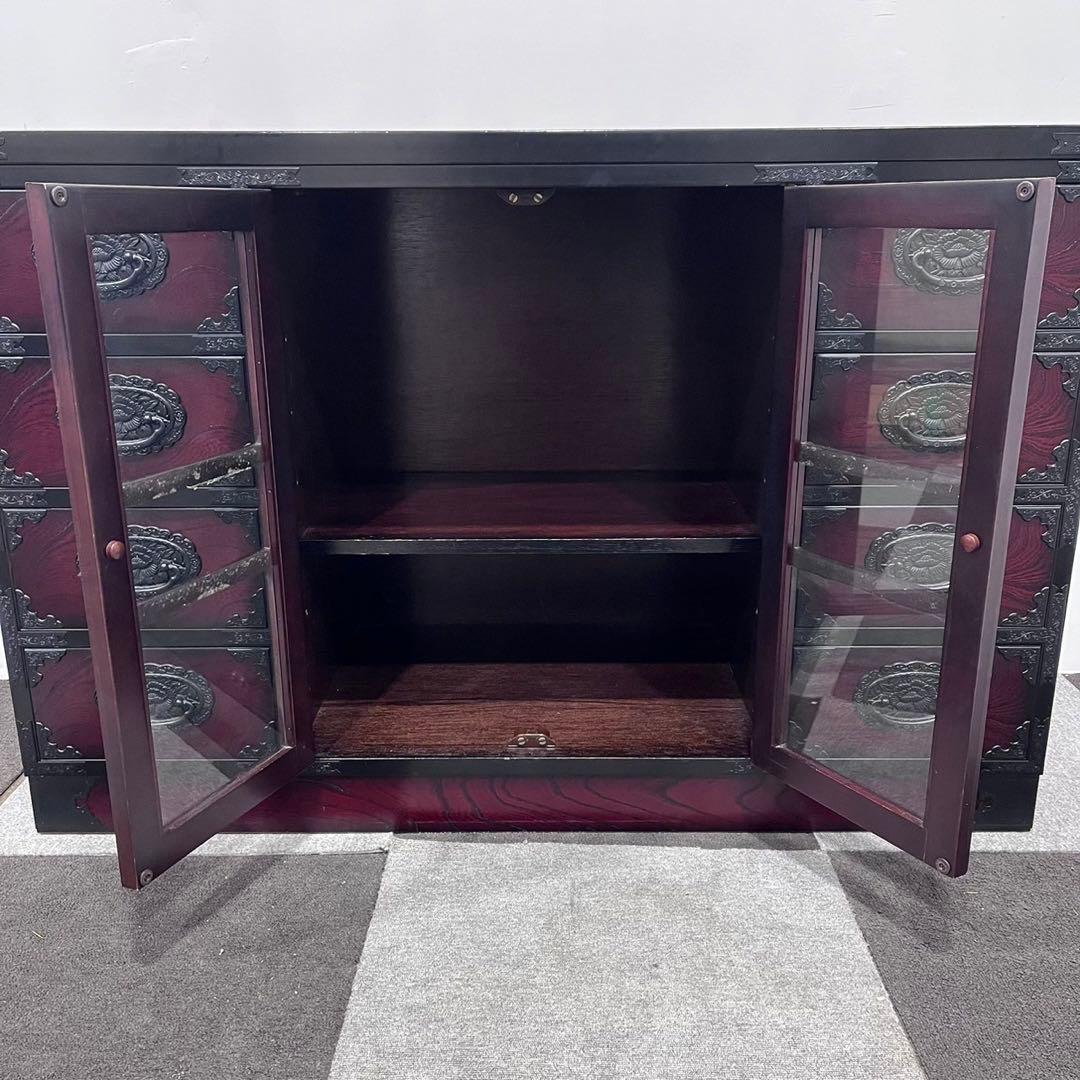 古道具 和箪笥 棚 タンス チェスト ショーケース 木製 什器 家具 De081