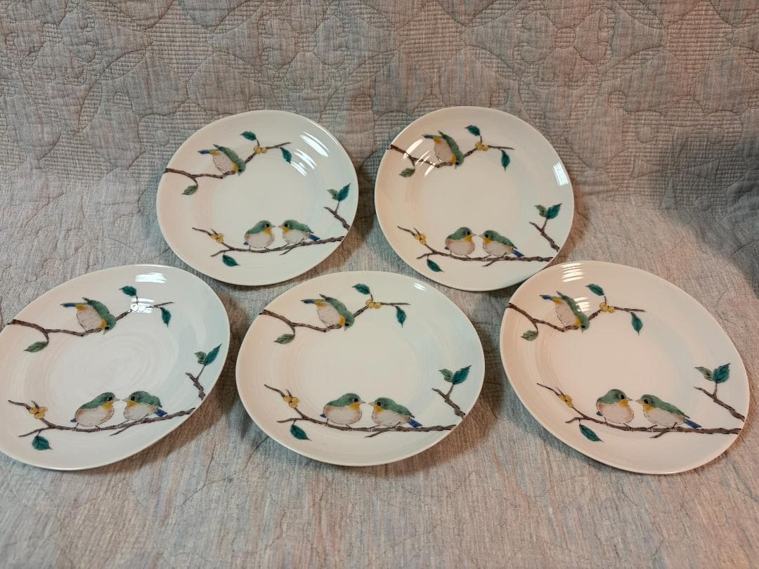 九谷焼 青郊窯 めじろ メジロ　小鳥 19cmサイズ 中皿