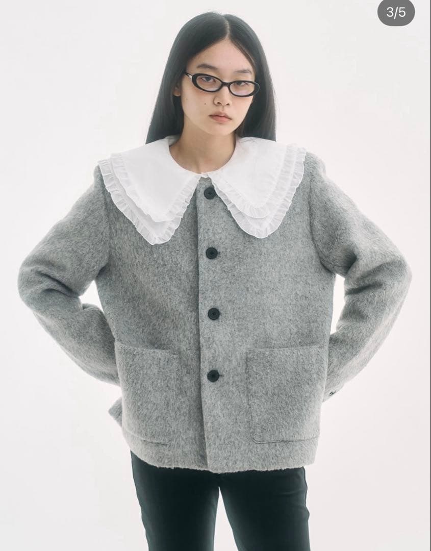 fekete fw25 ノーカラーウールシャギージャケット　S