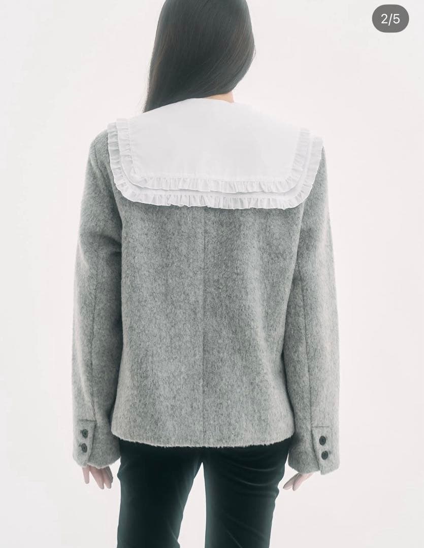 fekete fw25 ノーカラーウールシャギージャケット　S