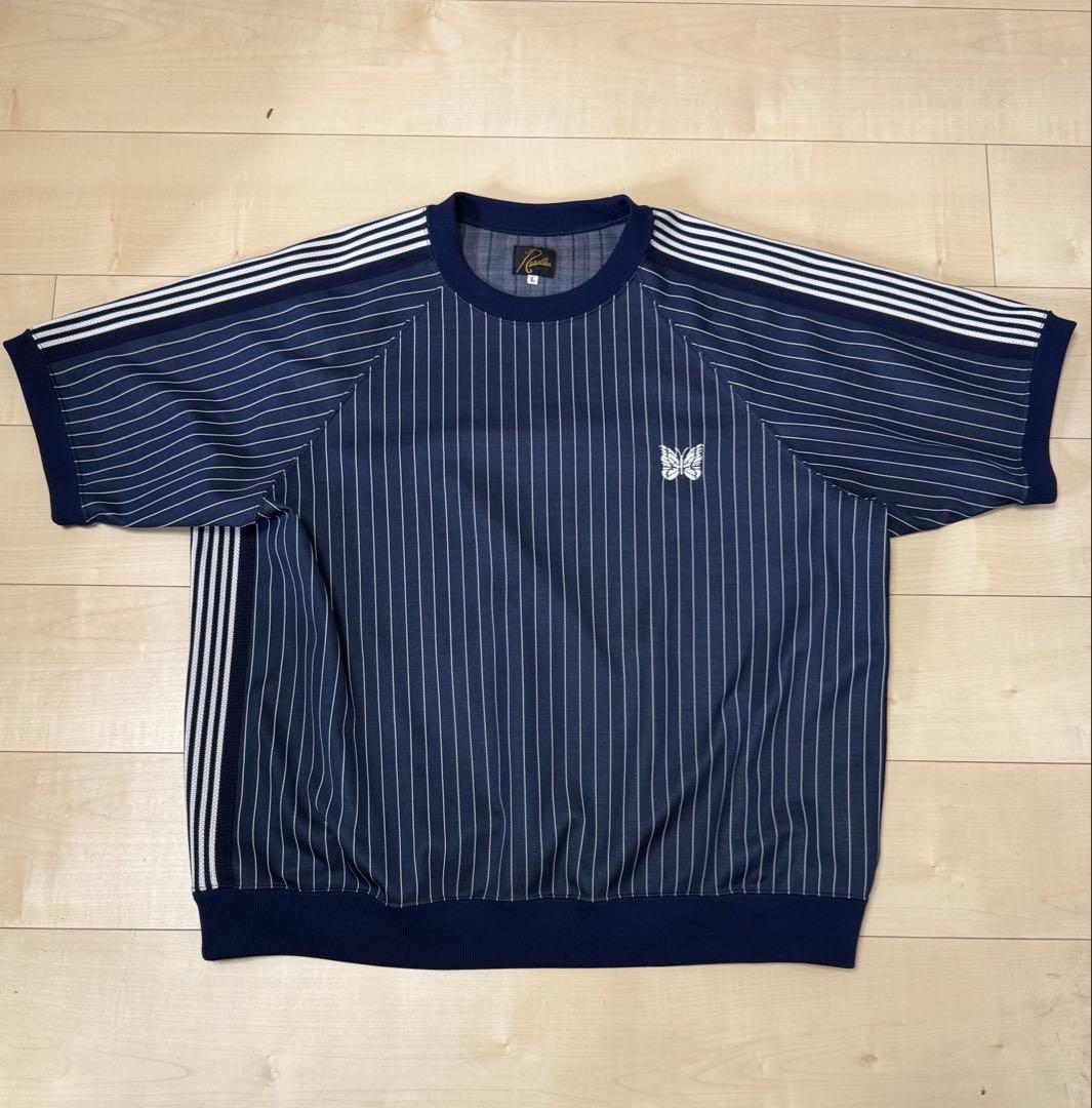 ニードルス needlesネイビー ストライプ 半袖ジャージ