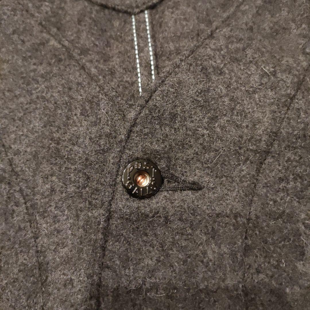 ポストオーバーオールズ ウール ノーカラージャケット L チャコールグレー